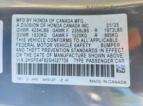 2HGFE4F82SH327709 2025 HONDA CIVIC Gray 