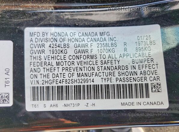 2HGFE4F82SH329914 2025 HONDA CIVIC Black 