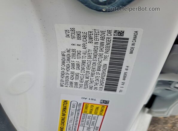 2HGFE4F82SH342064 2025 HONDA CIVIC White Widok komory silnika