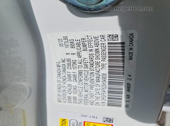 2HGFE4F82SH349838 2025 HONDA CIVIC White ძრავის განყოფილების ხედი