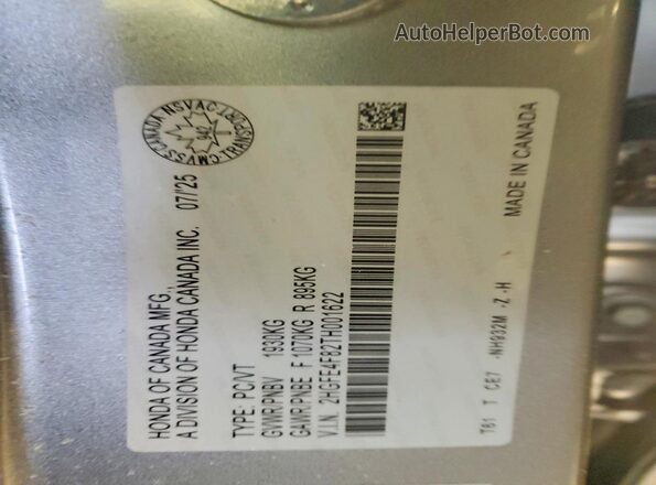 2HGFE4F82TH001622 2026 HONDA CIVIC Серебряный 