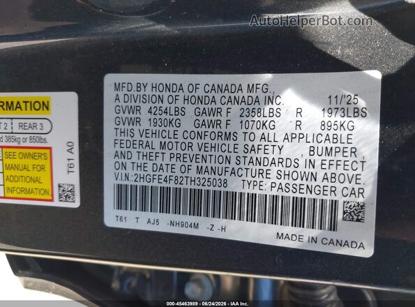 2HGFE4F82TH325038 2026 HONDA CIVIC Серый Вид подкапотного пространства