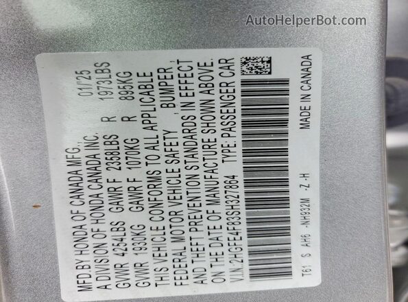 2HGFE4F83SH327864 2025 HONDA CIVIC Silver Widok komory silnika