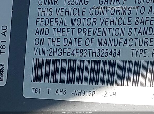 2HGFE4F83TH325484 2026 HONDA CIVIC Gray Vista del compartimento del motor