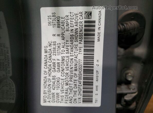 2HGFE4F86SH353777 2025 HONDA CIVIC Gray VIN sticker view