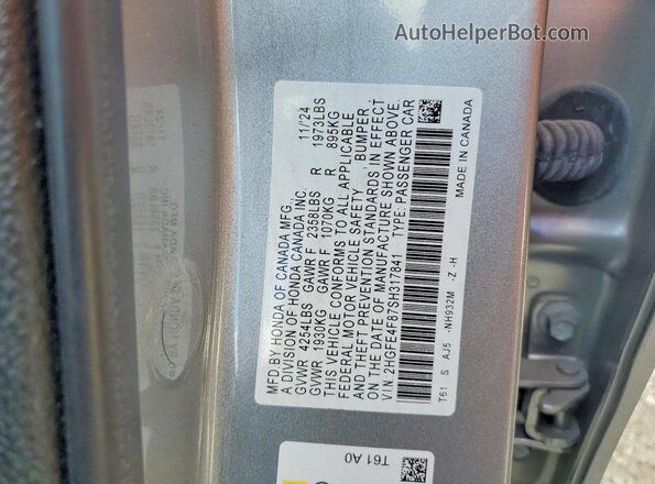 2HGFE4F87SH317841 2025 HONDA CIVIC Silver Vista del compartimento del motor