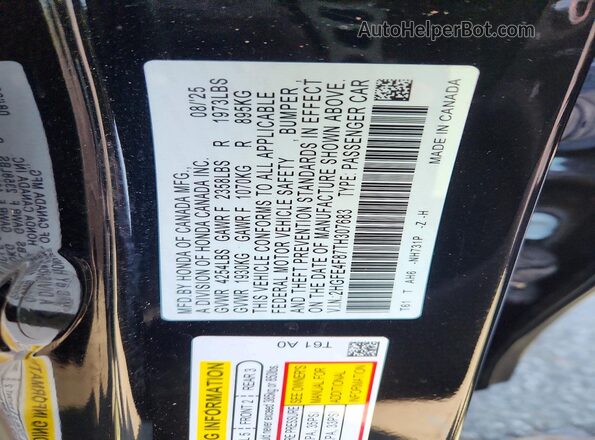 2HGFE4F87TH307683 2026 HONDA CIVIC Черный 