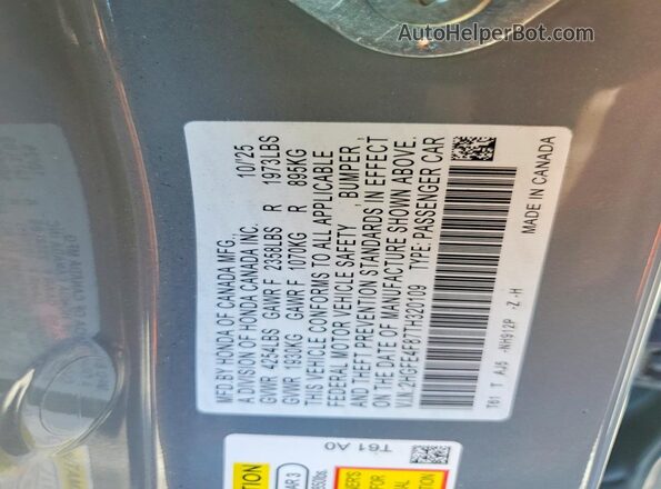 2HGFE4F87TH320109 2026 HONDA CIVIC Gray VIN sticker view