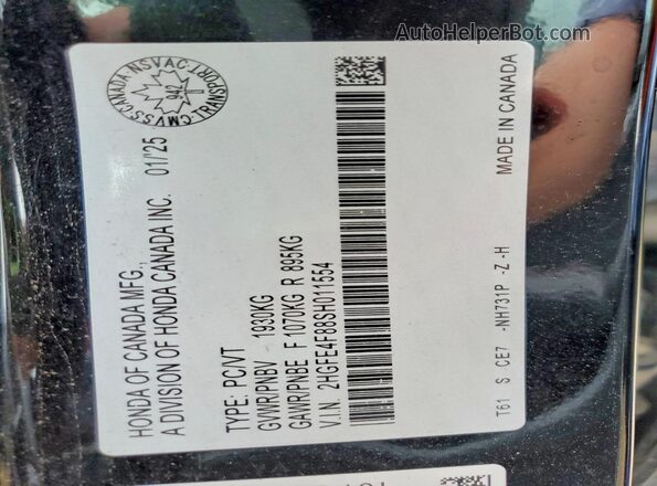 2HGFE4F88SH011554 2025 HONDA CIVIC Black VIN sticker view