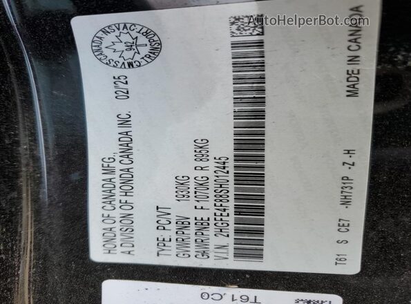 2HGFE4F88SH012445 2025 HONDA CIVIC Black Vista del compartimento del motor