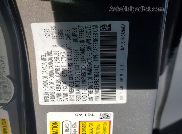 2HGFE4F88TH331412 2026 HONDA CIVIC Gray 