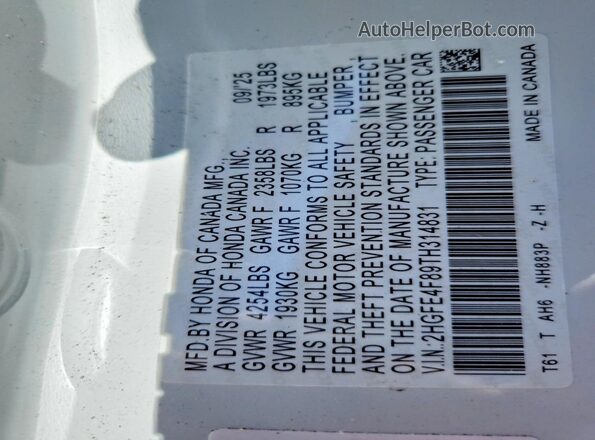 2HGFE4F89TH314831 2026 HONDA CIVIC White 