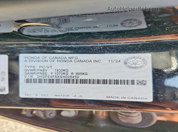 2HGFE4F8XSH008459 2025 HONDA CIVIC Black Widok komory silnika