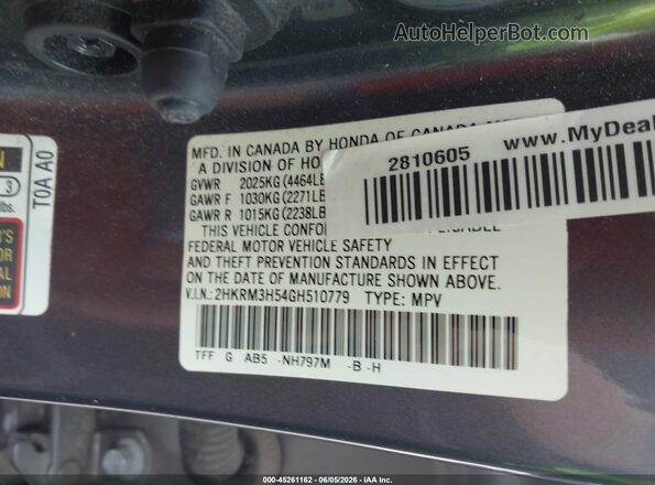 2HKRM3H54GH510779 2016 HONDA CR-V Серый 