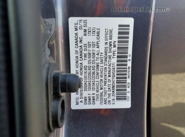2HKRM3H77GH534771 2016 HONDA CR-V Gray 