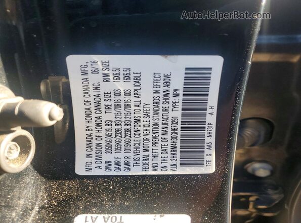2HKRM4H30GH670291 2016 HONDA CR-V Black Engine compartment view