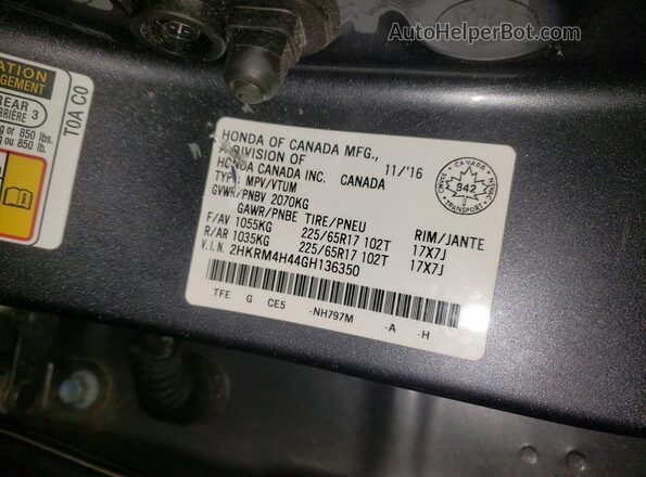 2HKRM4H44GH136350 2016 HONDA CR-V Серый 