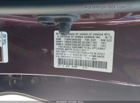 2HKRM4H71GH678161 2016 HONDA CR-V Red Շարժիչի բաժամունքի տեսք