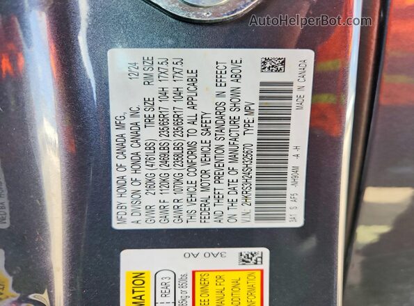 2HKRS3H24SH325670 2025 HONDA CR-V Gray Widok naklejki z numerem VIN