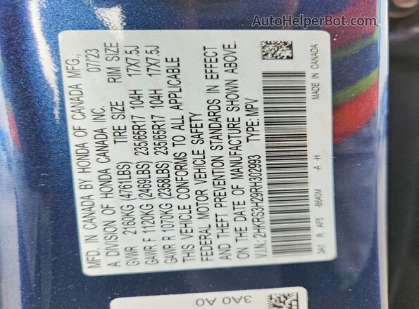 2HKRS3H29RH302993 2024 HONDA CR-V Blue 