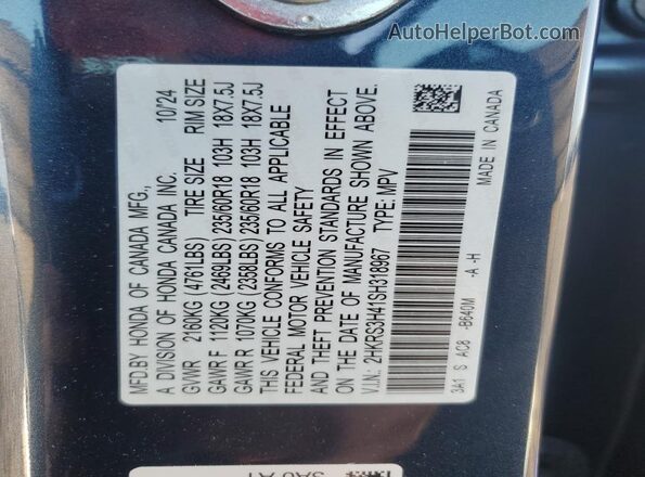 2HKRS3H41SH318967 2025 HONDA CR-V Blue Vista de la etiqueta del VIN