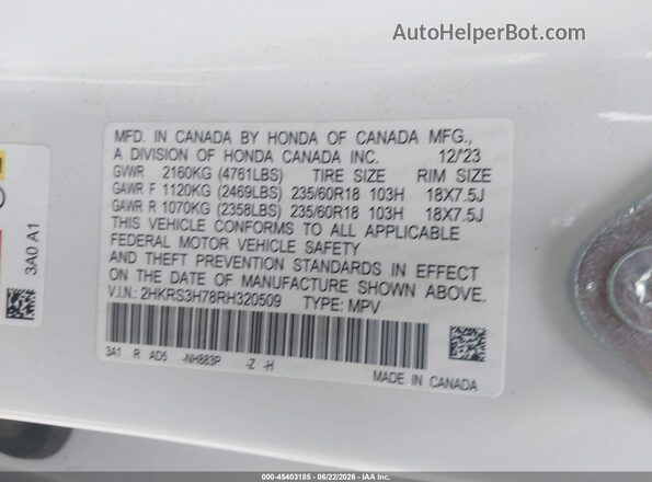 2HKRS3H78RH320509 2024 HONDA CR-V White ძრავის განყოფილების ხედი