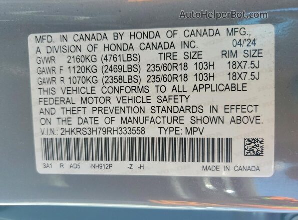 2HKRS3H79RH333558 2024 HONDA CR-V Gray Vista del compartimento del motor