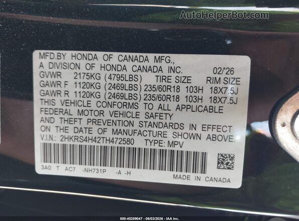 2HKRS4H42TH472580 2026 HONDA CR-V Black Вид підкапотного простору