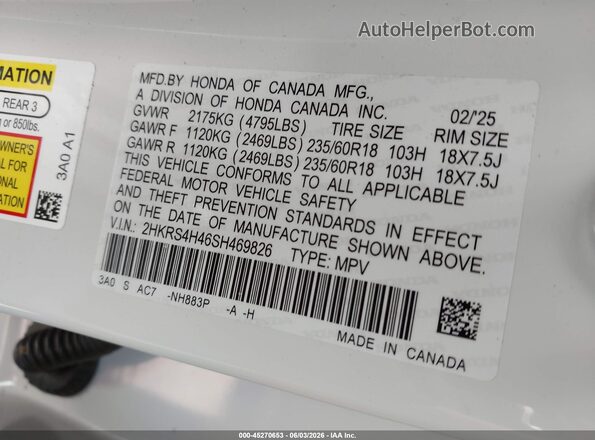 2HKRS4H46SH469826 2025 HONDA CR-V White Engine compartment view
