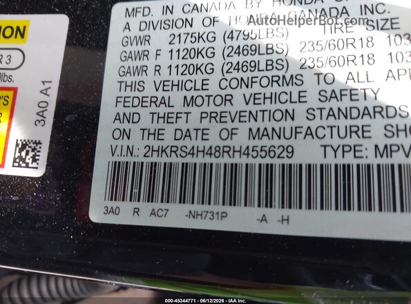 2HKRS4H48RH455629 2024 HONDA CR-V Black Widok komory silnika
