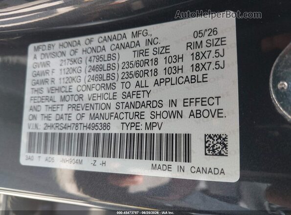 2HKRS4H78TH495386 2026 HONDA CR-V Black Widok komory silnika