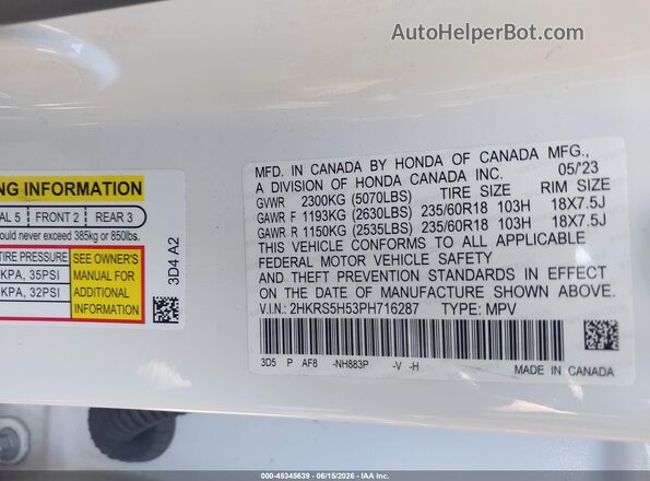 2HKRS5H53PH716287 2023 HONDA CR-V Black Engine compartment view