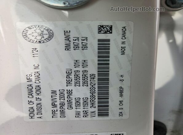 2HKRS6H93SH217409 2025 HONDA CR-V White Вид підкапотного простору