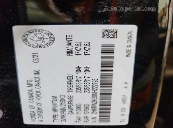 2HKRW2H20MH222795 2021 HONDA CR-V Black Vista del compartimento del motor