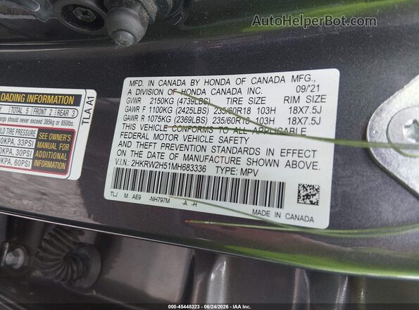 2HKRW2H51MH683336 2021 HONDA CR-V Серый Вид подкапотного пространства