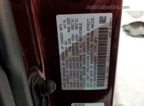 2HKRW2H52KH628097 2019 HONDA CR-V Burgundy 