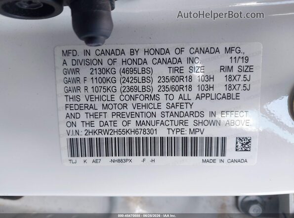 2HKRW2H55KH678301 2019 HONDA CR-V Белый Вид подкапотного пространства