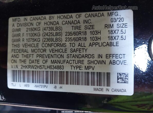 2HKRW2H57LH634883 2020 HONDA CR-V Black Vista del compartimento del motor