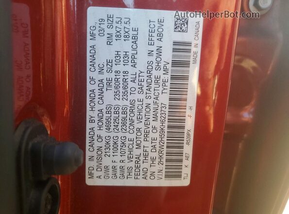 2HKRW2H59KH623737 2019 HONDA CR-V Orange Вид наклейки з VIN-кодом