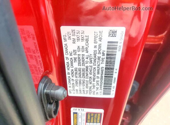 2HKRW2H59MH644879 2021 HONDA CR-V Красный Вид наклейки с VIN-кодом