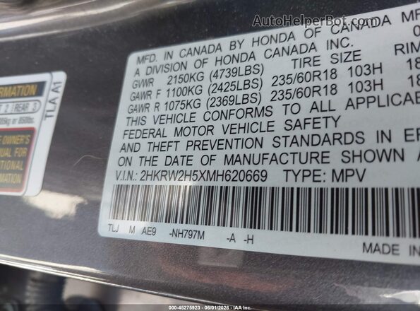 2HKRW2H5XMH620669 2021 HONDA CR-V Gray Շարժիչի բաժամունքի տեսք