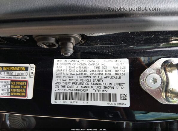 2HKRW2H84HH666871 2017 HONDA CR-V Black Widok komory silnika