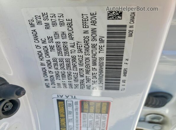2HKRW2H84NH650195 2022 HONDA CR-V White Vista de la etiqueta del VIN