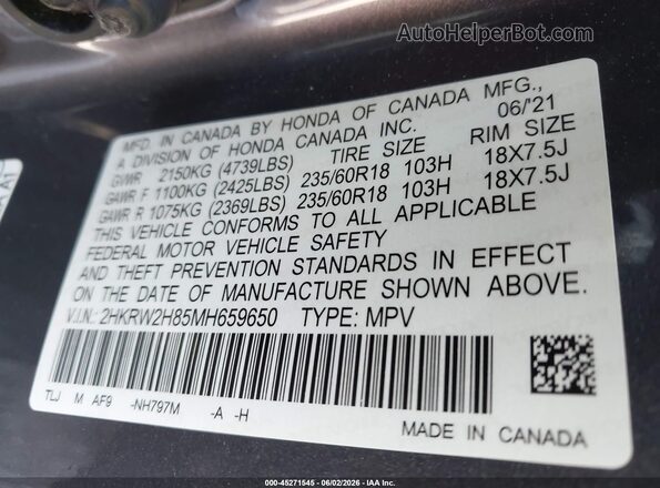 2HKRW2H85MH659650 2021 HONDA CR-V Gray Вид підкапотного простору