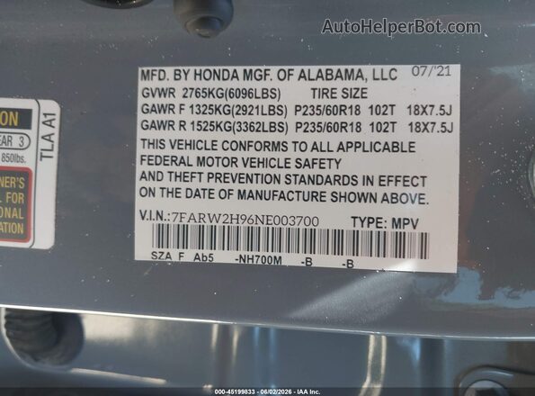 2HKRW2H85MH672270 2021 HONDA CR-V Gray Вид підкапотного простору