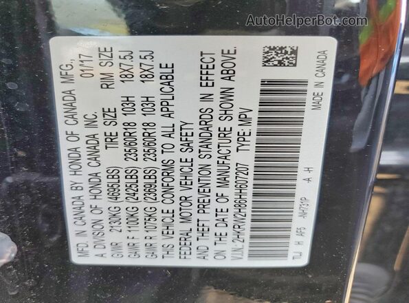 2HKRW2H86HH607207 2017 HONDA CR-V Black Widok komory silnika