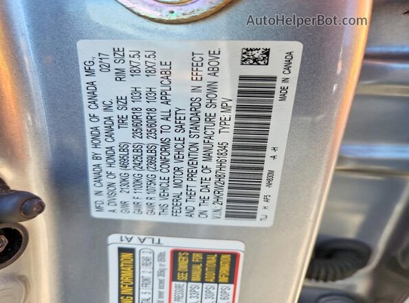 2HKRW2H87HH618345 2017 HONDA CR-V Silver Սալոնի 360 աստիճան տեսք