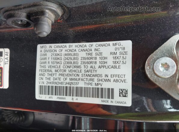 2HKRW2H87JH626337 2018 HONDA CR-V Blue Engine compartment view