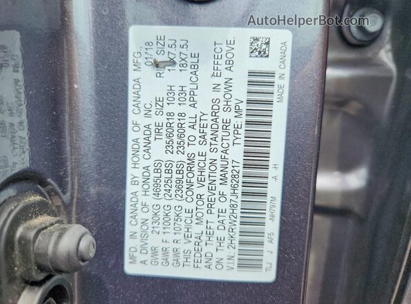 2HKRW2H87JH628217 2018 HONDA CR-V Gray VIN sticker view