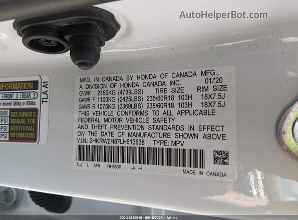 2HKRW2H87LH613638 2020 HONDA CR-V White Շարժիչի բաժամունքի տեսք